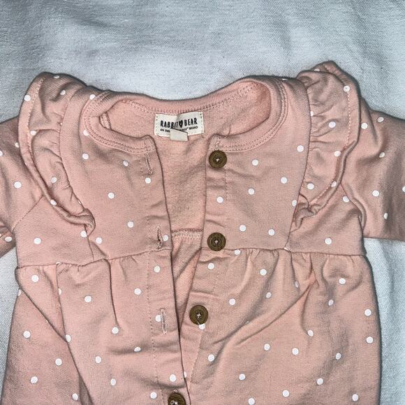 Rabbit + Bear Baby Girl Long Sleeve Polka Dot Ruffle Romper - 0-3 Months - Picture 3 of 8